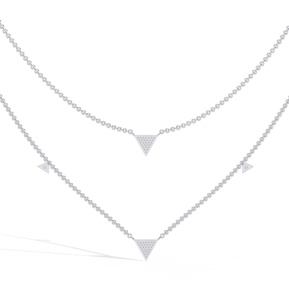 Layered Pave Diamond Triangle Necklace Set In Gold- 0.30 Ct Round Pave-Set