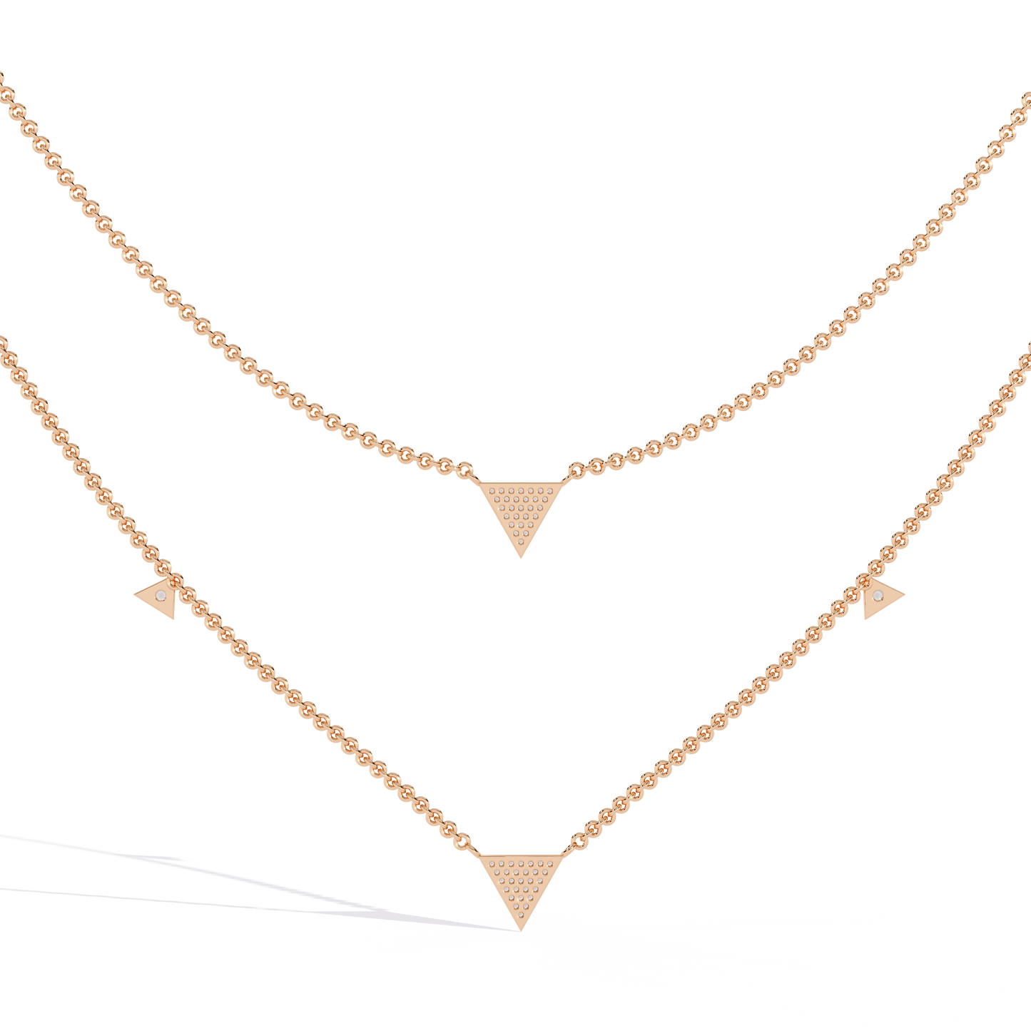 Layered Pave Diamond Triangle Necklace Set In Gold- 0.30 Ct Round Pave-Set