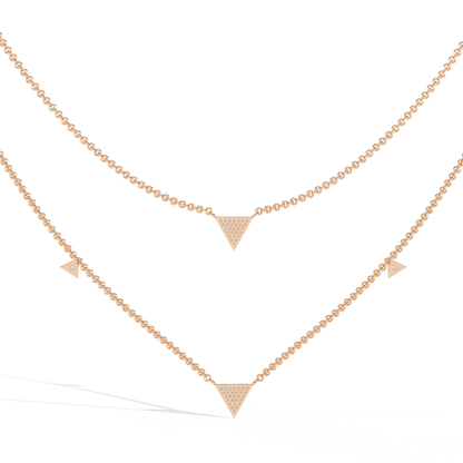 Layered Pave Diamond Triangle Necklace Set In Gold- 0.30 Ct Round Pave-Set