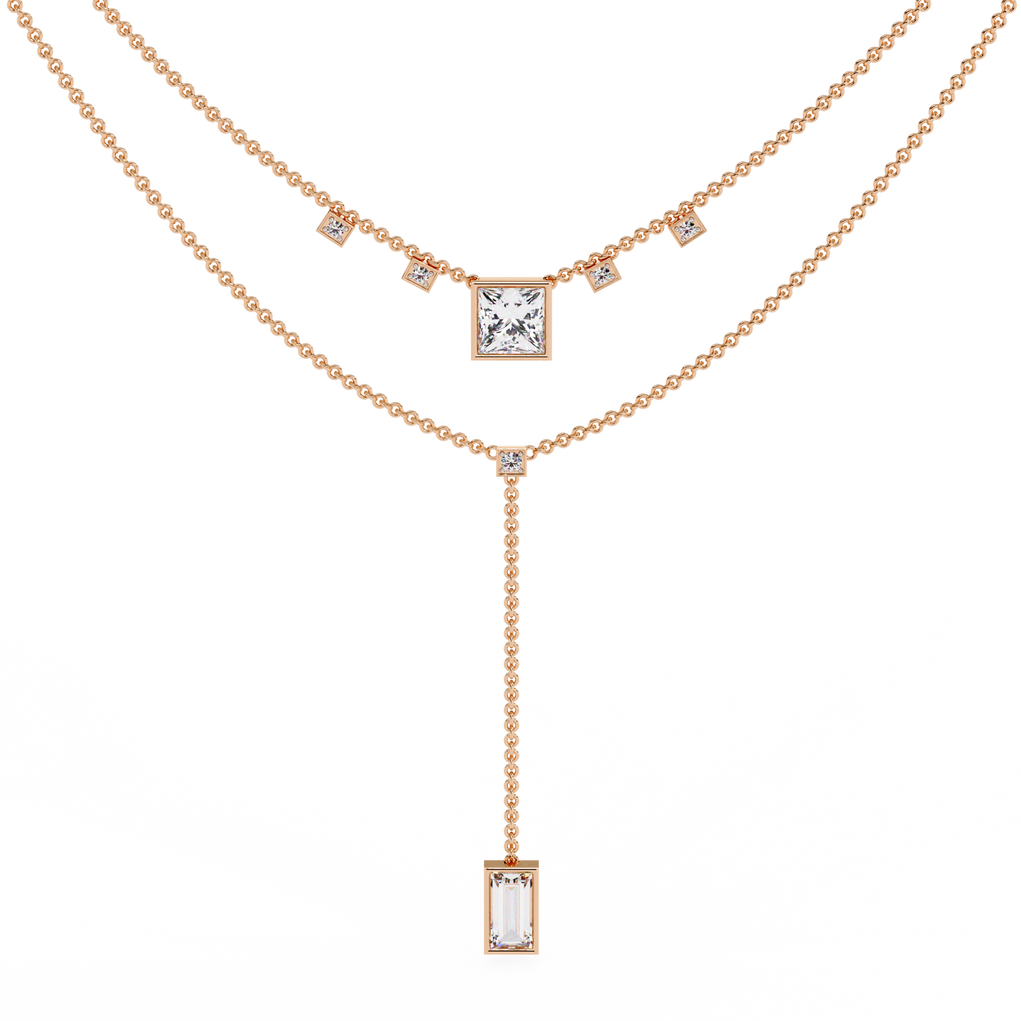 Contemporary Geometric Diamond Layering Necklace Set In Gold- 3.44 Ct