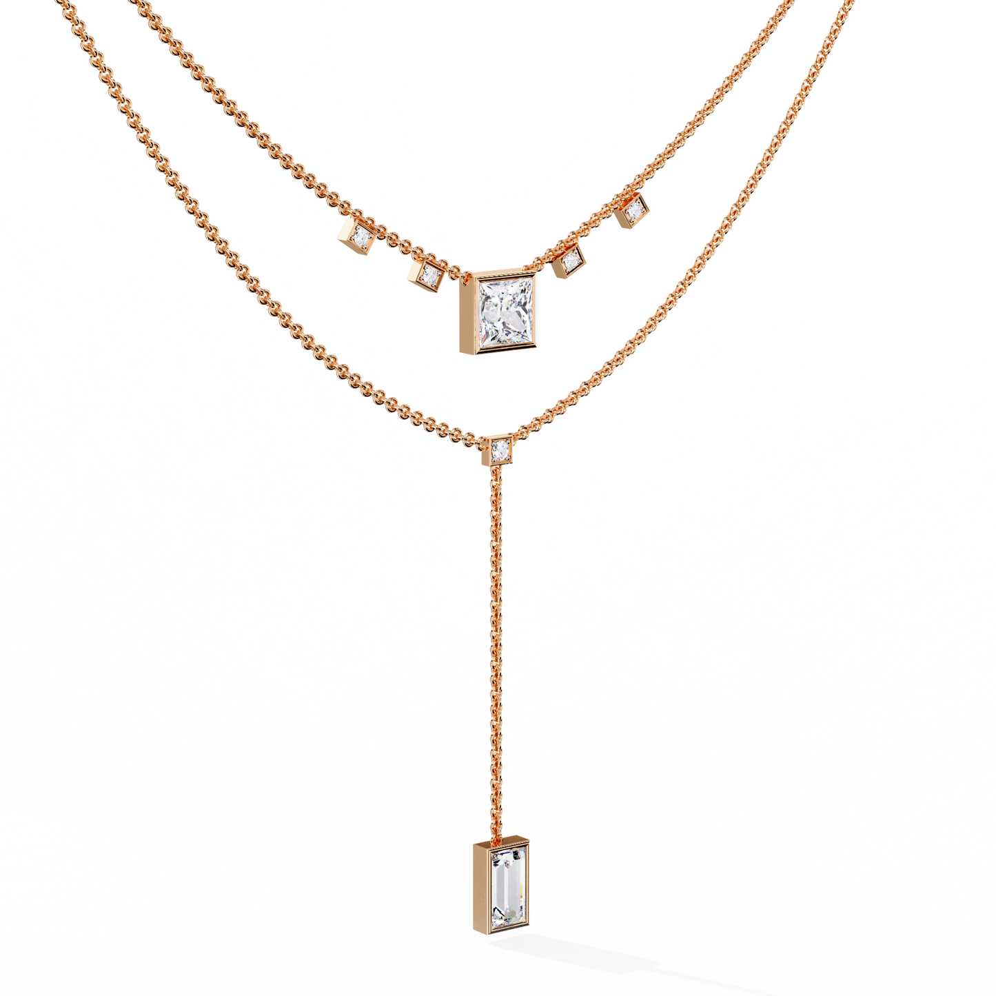 Contemporary Geometric Diamond Layering Necklace Set In Gold- 3.44 Ct