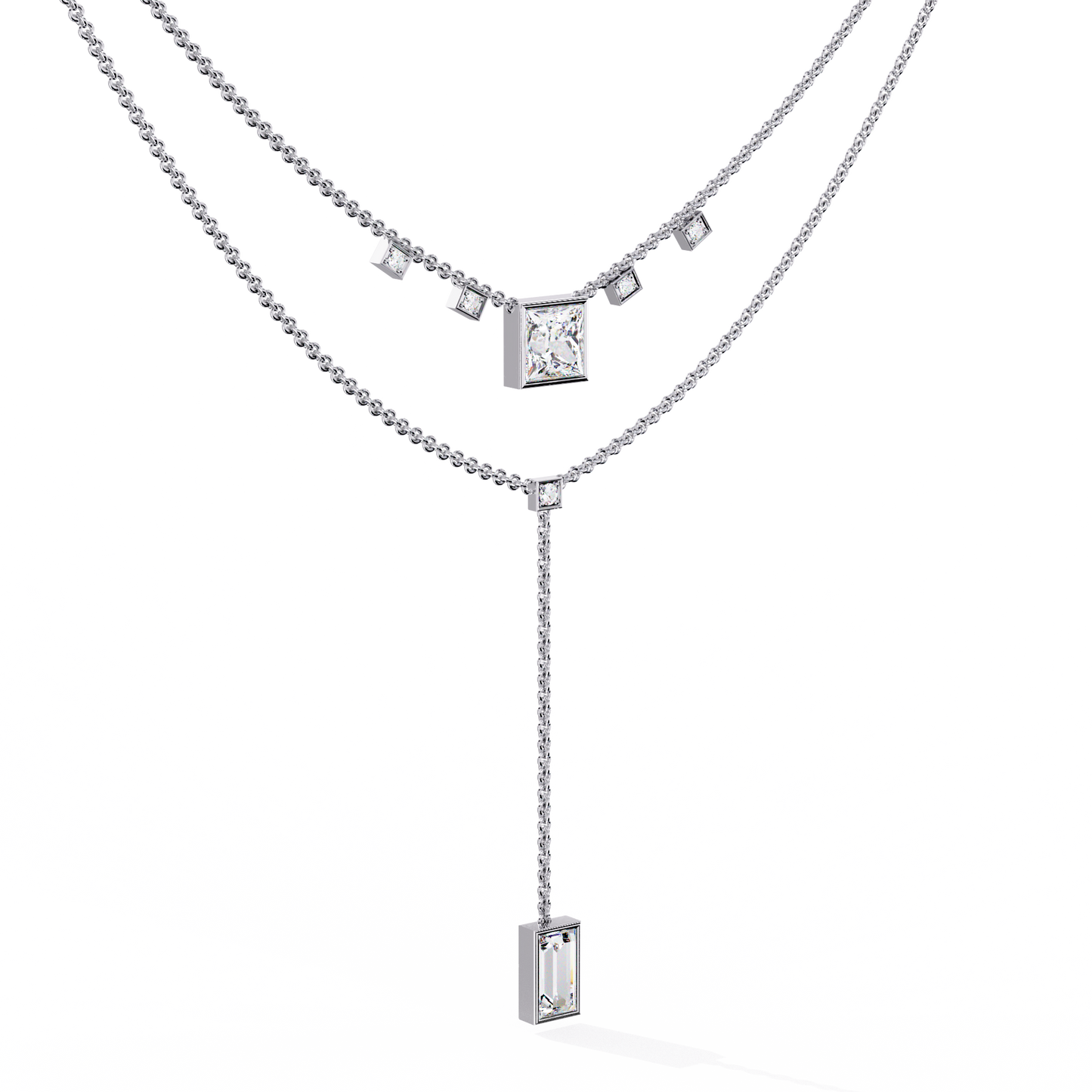 Contemporary Geometric Diamond Layering Necklace Set In Gold- 3.44 Ct