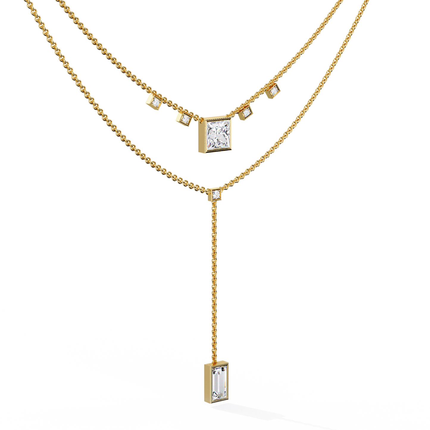 Contemporary Geometric Diamond Layering Necklace Set In Gold- 3.44 Ct