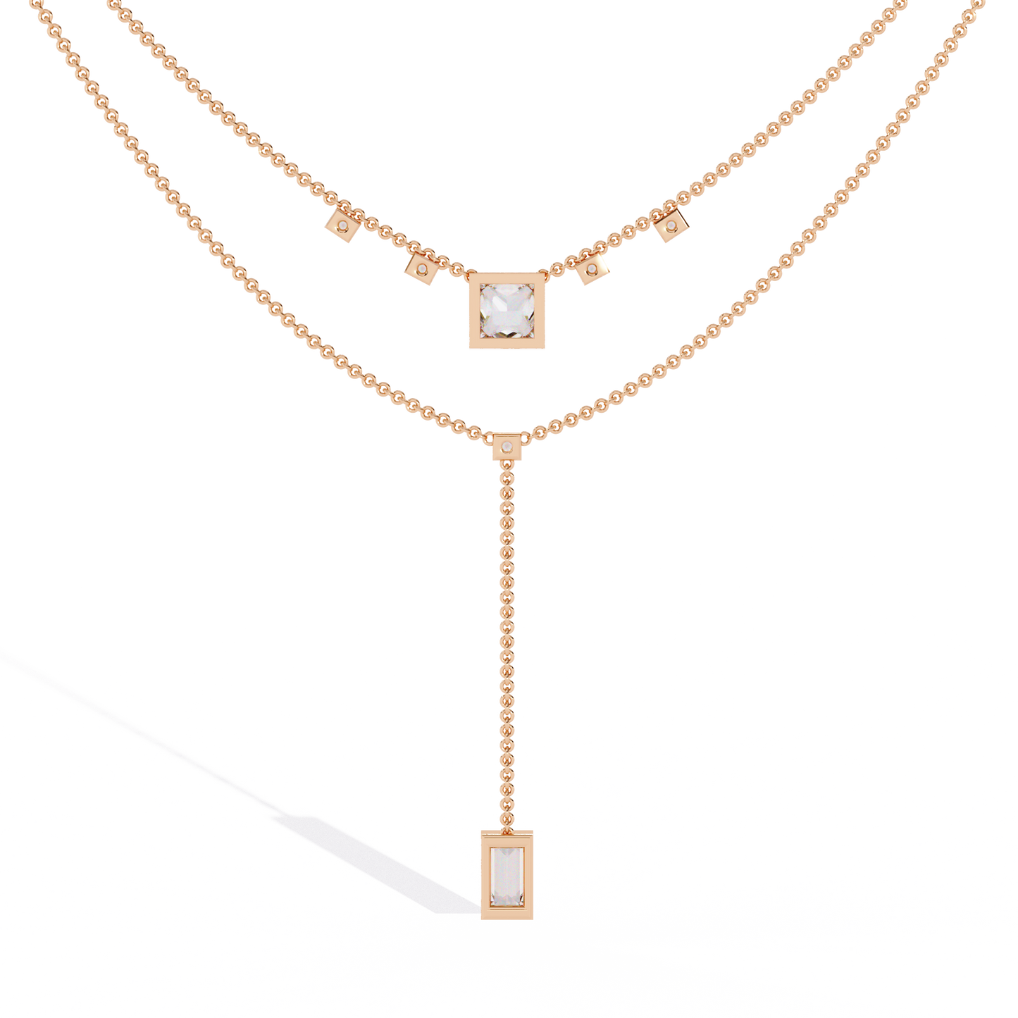 Contemporary Geometric Diamond Layering Necklace Set In Gold- 3.44 Ct