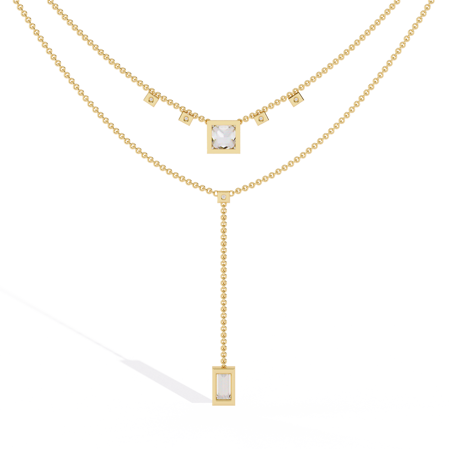 Contemporary Geometric Diamond Layering Necklace Set In Gold- 3.44 Ct