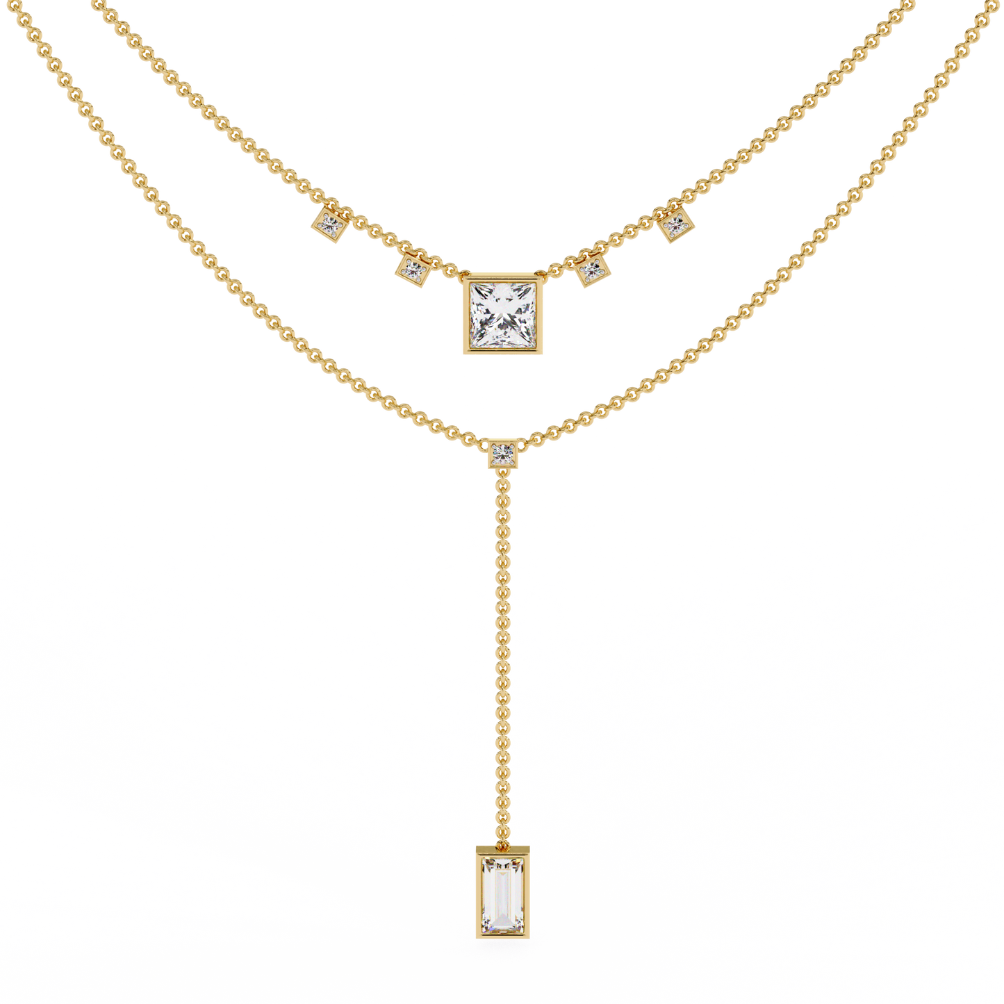 Contemporary Geometric Diamond Layering Necklace Set In Gold- 3.44 Ct