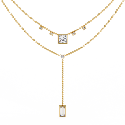 Contemporary Geometric Diamond Layering Necklace Set In Gold- 3.44 Ct