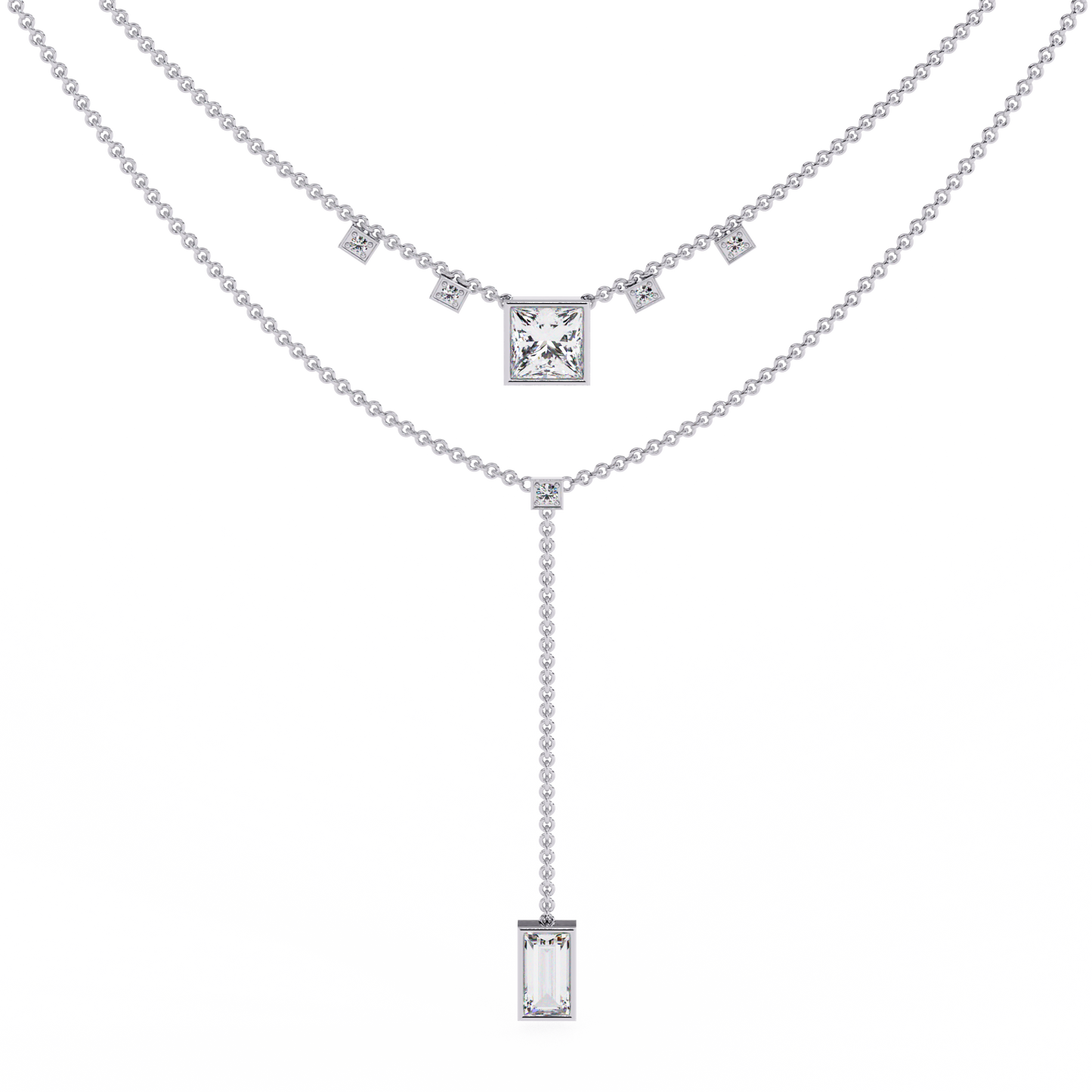 Contemporary Geometric Diamond Layering Necklace Set In Gold- 3.44 Ct