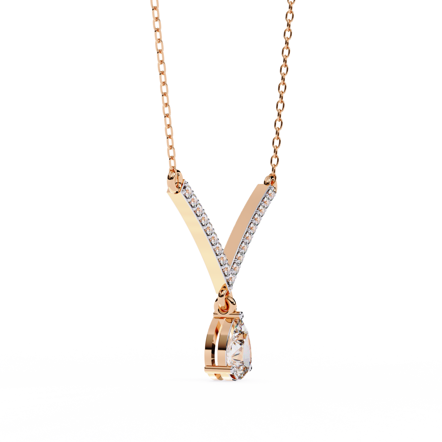 The Classic V Diamond Drop Necklace In Gold- 0.48Ct