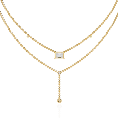 "Duo Radiance" Layered Diamond Lariat Necklace