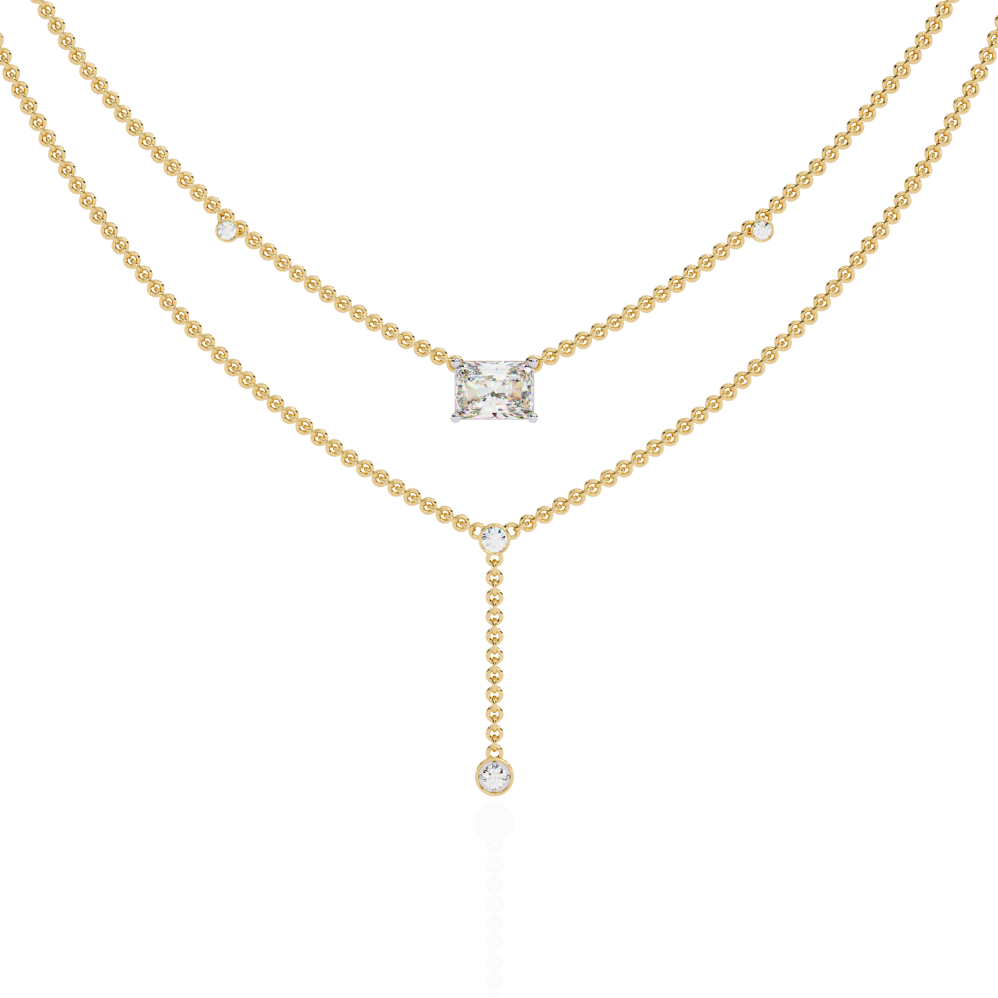"Duo Radiance" Layered Diamond Lariat Necklace