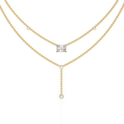 "Duo Radiance" Layered Diamond Lariat Necklace
