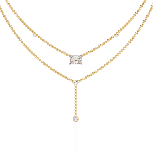"Duo Radiance" Layered Diamond Lariat Necklace In Gold - 1.72Ct