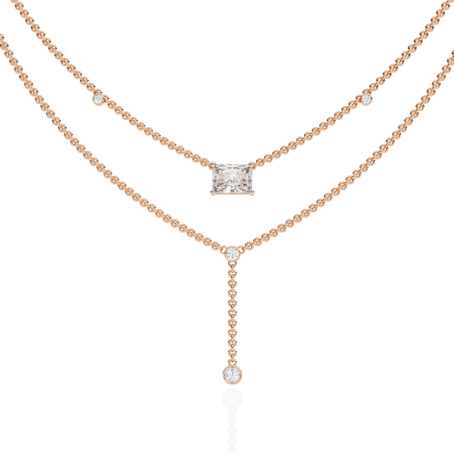 "Duo Radiance" Layered Diamond Lariat Necklace