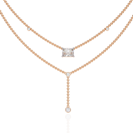 "Duo Radiance" Layered Diamond Lariat Necklace In Gold - 1.72Ct
