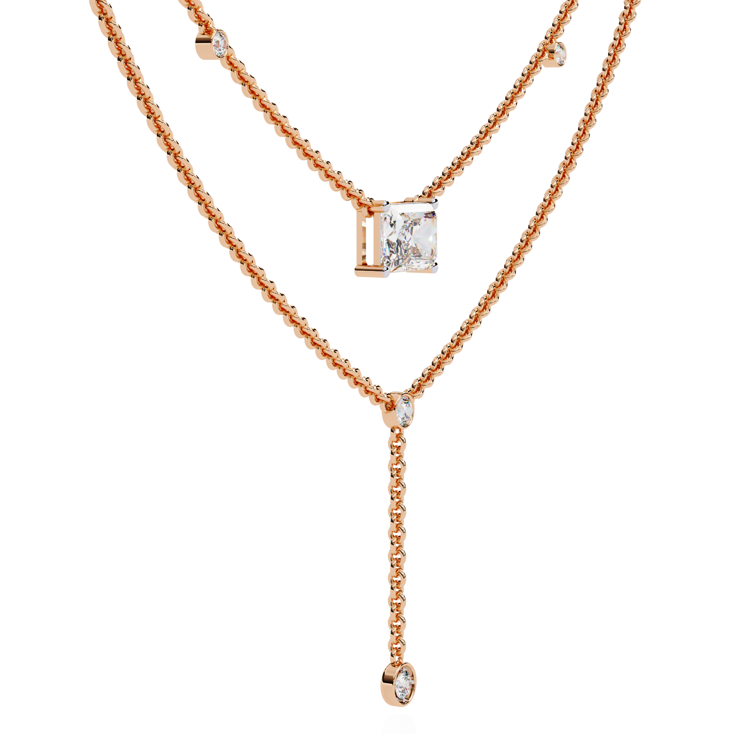 "Duo Radiance" Layered Diamond Lariat Necklace