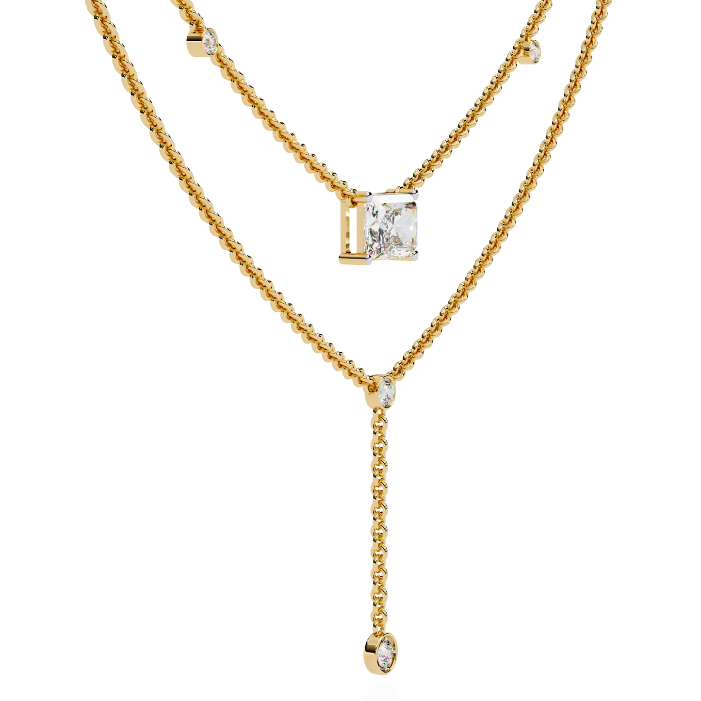 "Duo Radiance" Layered Diamond Lariat Necklace