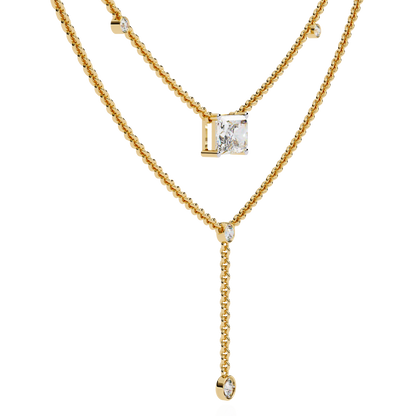 "Duo Radiance" Layered Diamond Lariat Necklace