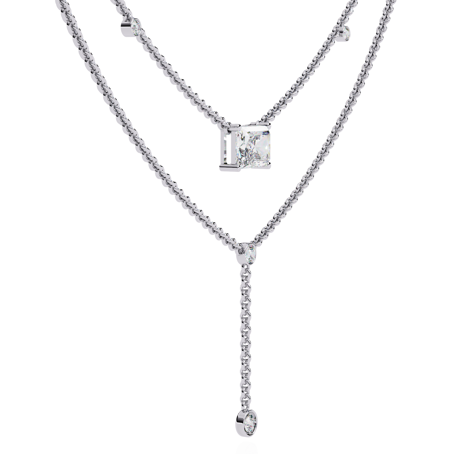 "Duo Radiance" Layered Diamond Lariat Necklace
