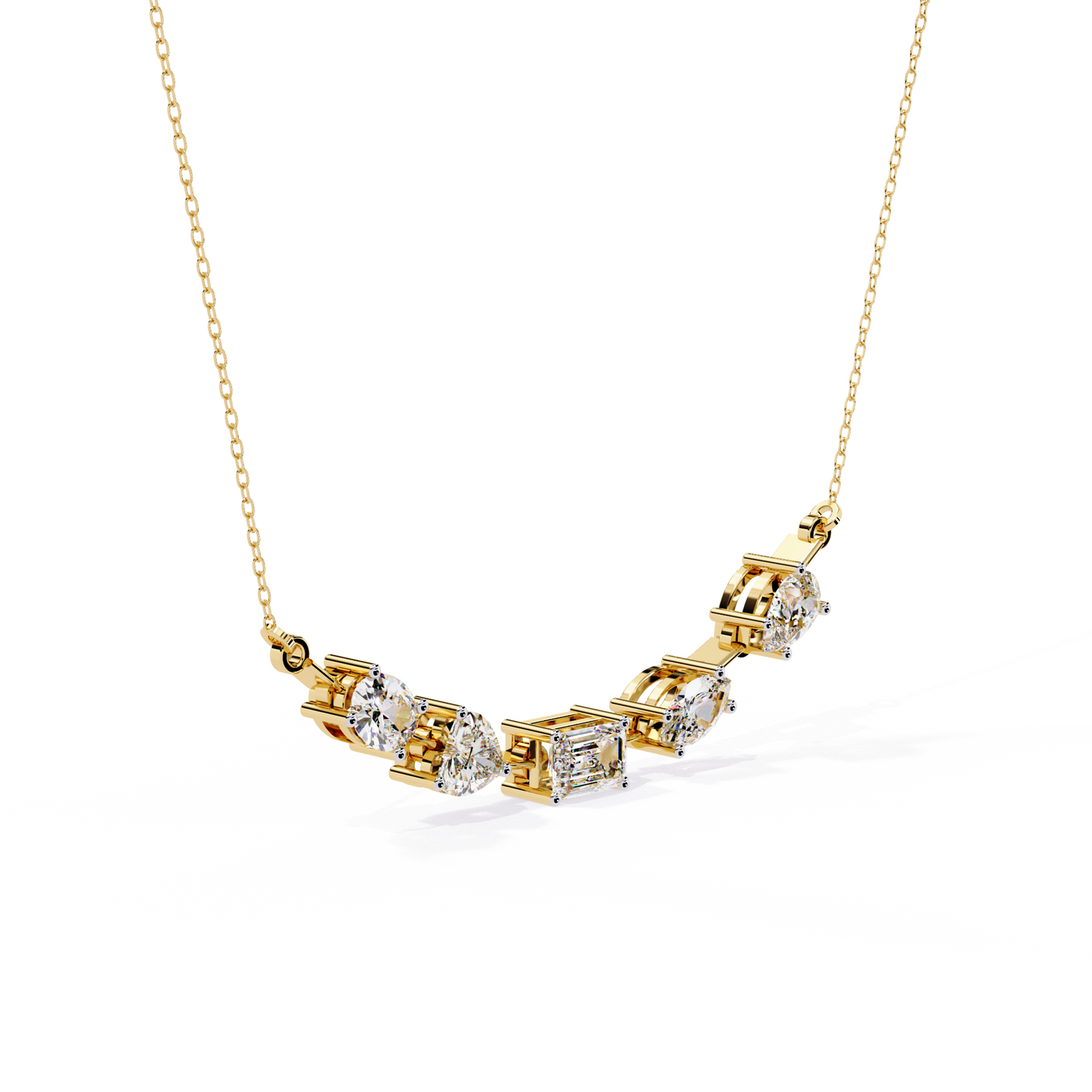 "Galaxy of Cuts" Assorted Diamond Cluster Necklace In Gold - 2.81Ct