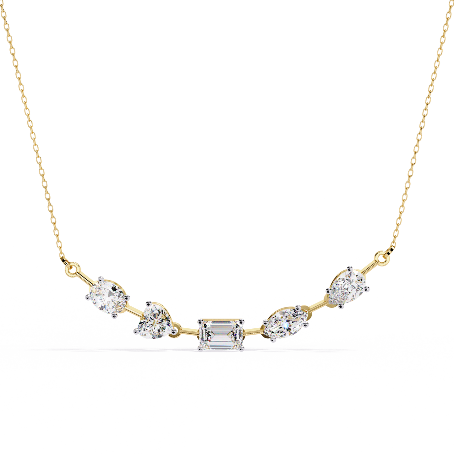 "Galaxy of Cuts" Assorted Diamond Cluster Necklace In Gold - 2.81Ct