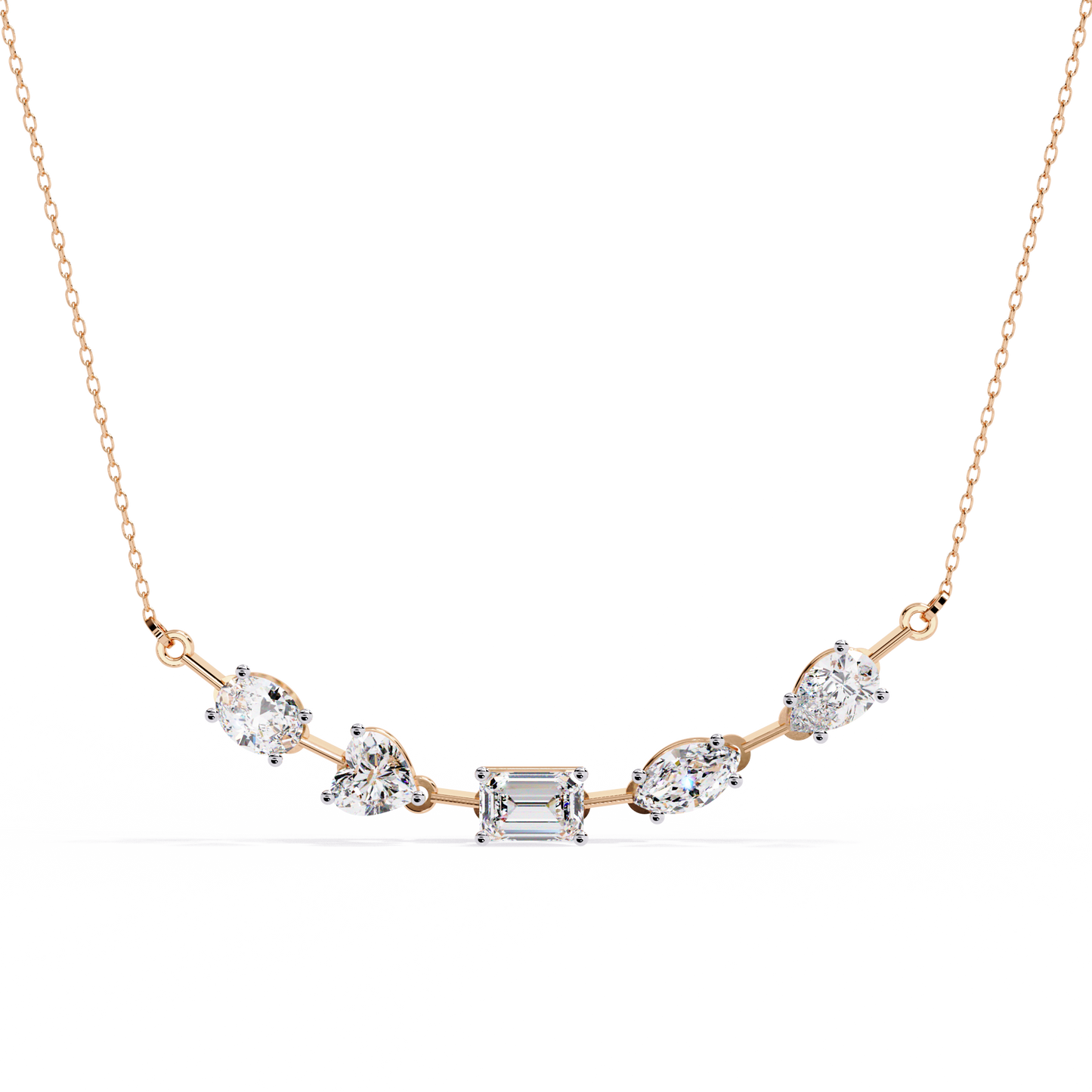"Galaxy of Cuts" Assorted Diamond Cluster Necklace In Gold - 2.81Ct