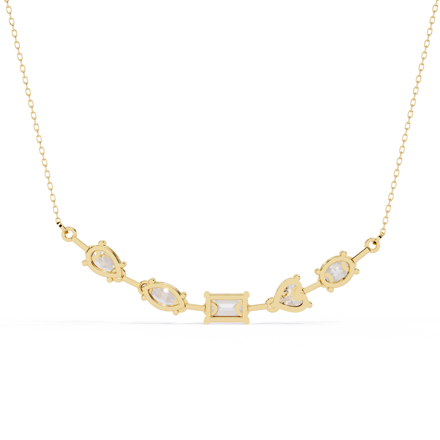 "Galaxy of Cuts" Assorted Diamond Cluster Necklace In Gold - 2.81Ct
