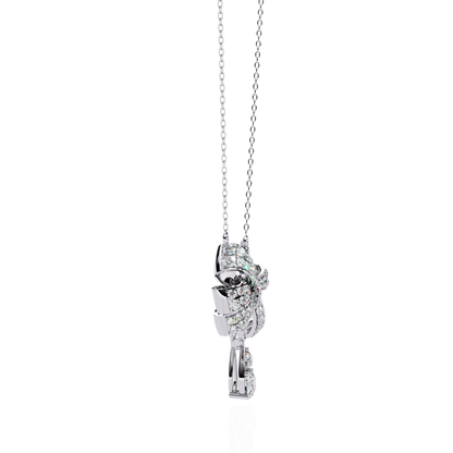 Diamond Ribbon Bow and Drop Gold Pendant Necklace - 1.69 Ct