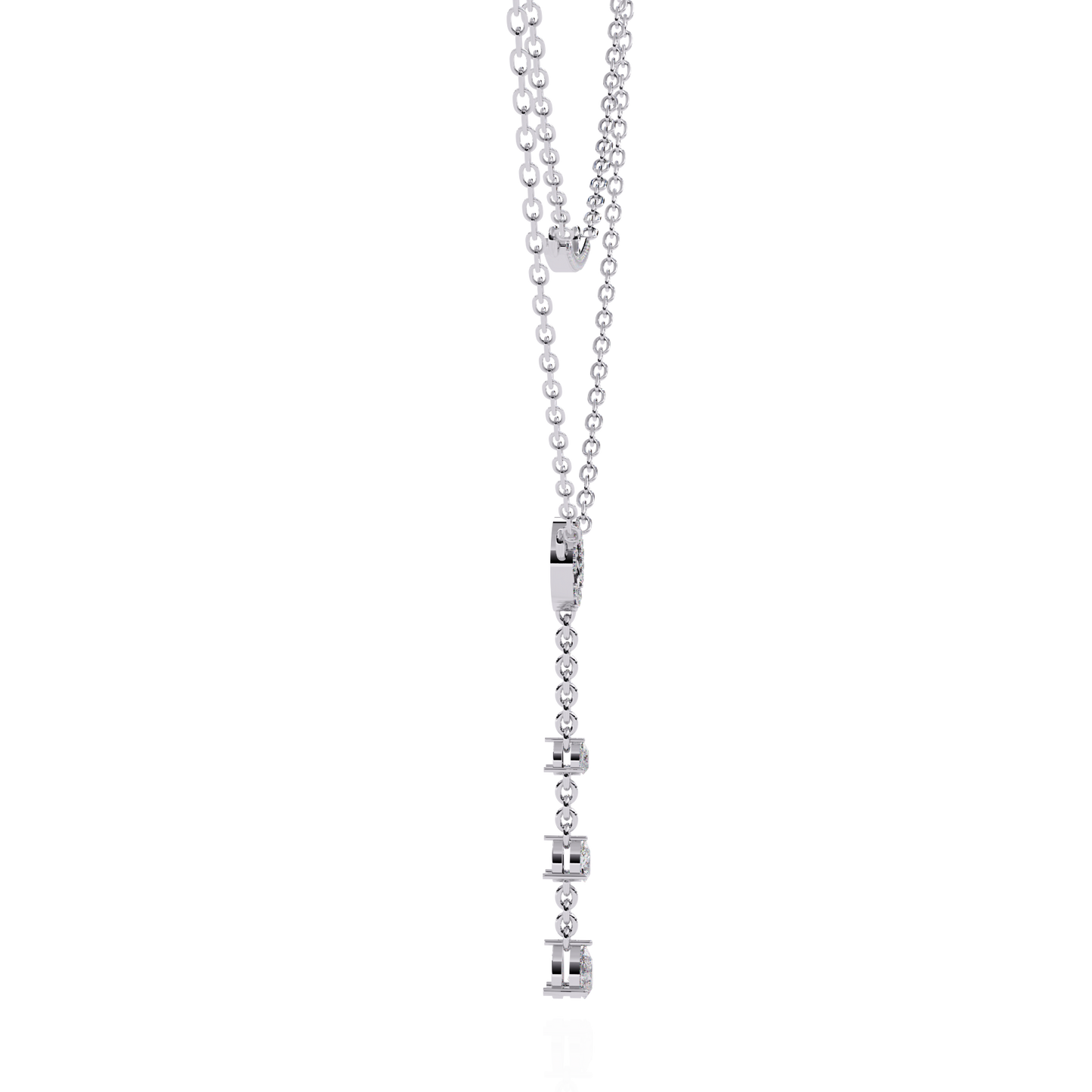 Gold Double-Layered Lariat & Curved Bar Necklace (0.49 CTW) Round & Pear Brilliant-Cut Diamonds