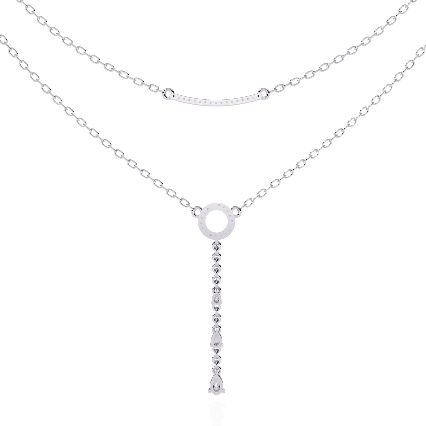 Gold Double-Layered Lariat & Curved Bar Necklace (0.49 CTW) Round & Pear Brilliant-Cut Diamonds