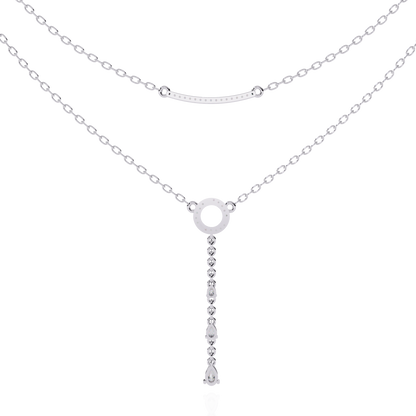 Gold Double-Layered Lariat & Curved Bar Necklace (0.49 CTW) Round & Pear Brilliant-Cut Diamonds