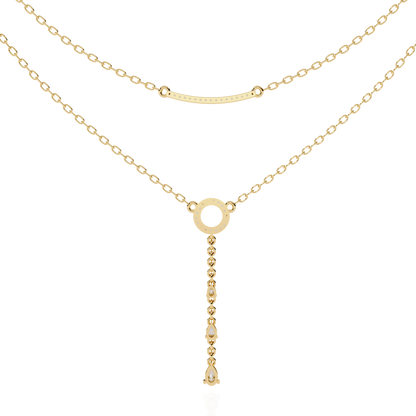 Gold Double-Layered Lariat & Curved Bar Necklace (0.49 CTW) Round & Pear Brilliant-Cut Diamonds
