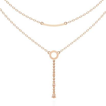 Gold Double-Layered Lariat & Curved Bar Necklace (0.49 CTW) Round & Pear Brilliant-Cut Diamonds