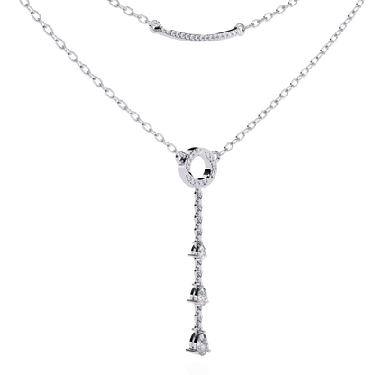 Gold Double-Layered Lariat & Curved Bar Necklace (0.49 CTW) Round & Pear Brilliant-Cut Diamonds