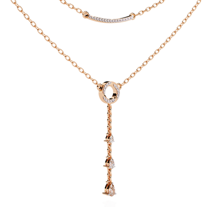 Gold Double-Layered Lariat & Curved Bar Necklace (0.49 CTW) Round & Pear Brilliant-Cut Diamonds