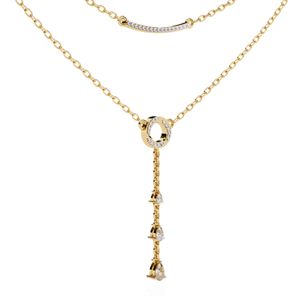 Gold Double-Layered Lariat & Curved Bar Necklace (0.49 CTW) Round & Pear Brilliant-Cut Diamonds