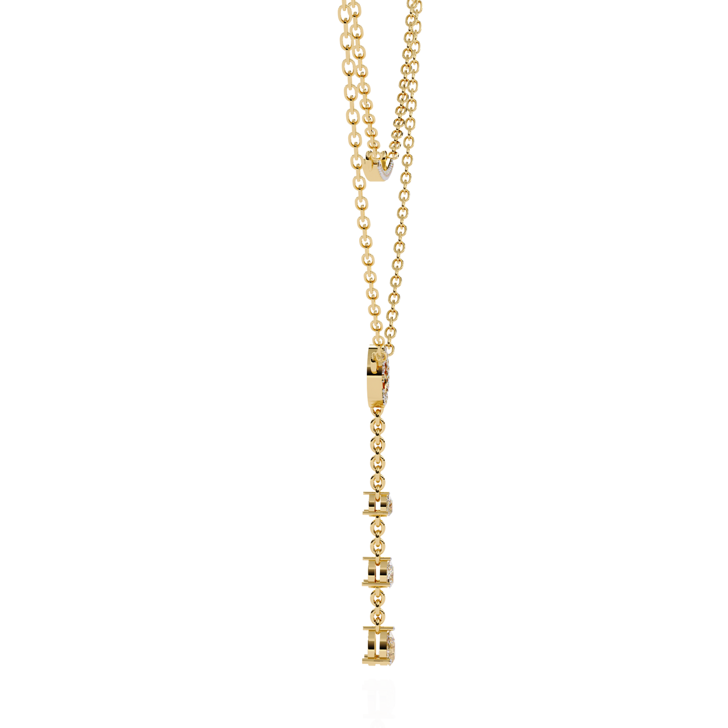 Gold Double-Layered Lariat & Curved Bar Necklace (0.49 CTW) Round & Pear Brilliant-Cut Diamonds