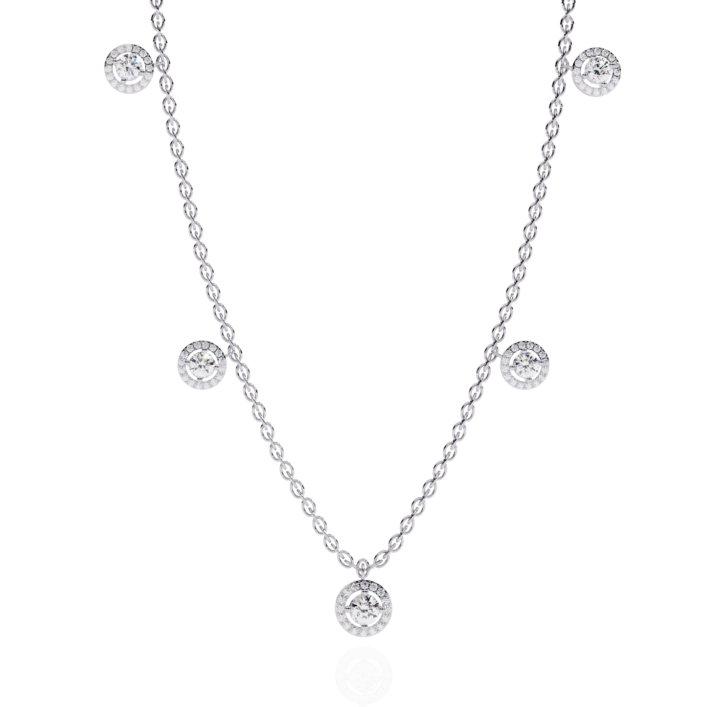 The "Stellar Path" Diamond Halo Necklace in Yellow Gold - 4.72Ct