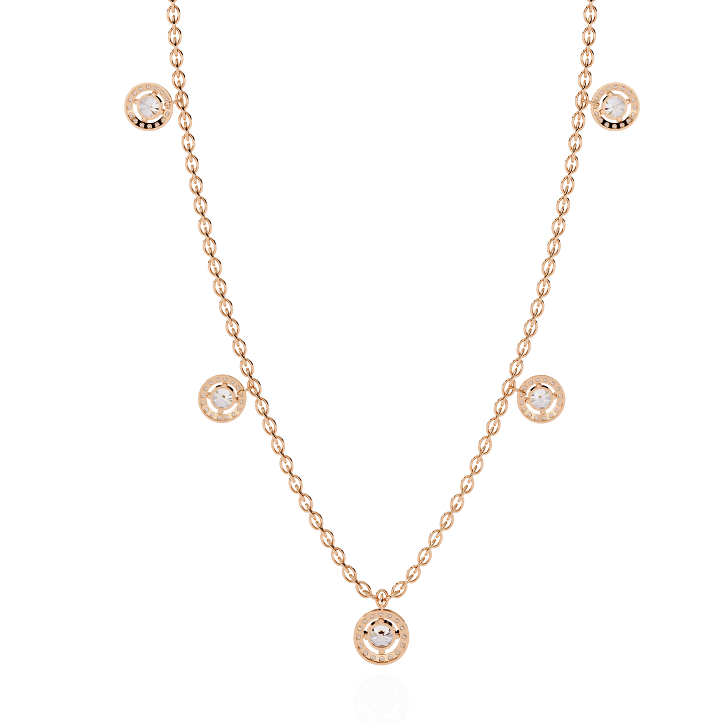 The "Stellar Path" Diamond Halo Necklace in Yellow Gold - 4.72Ct
