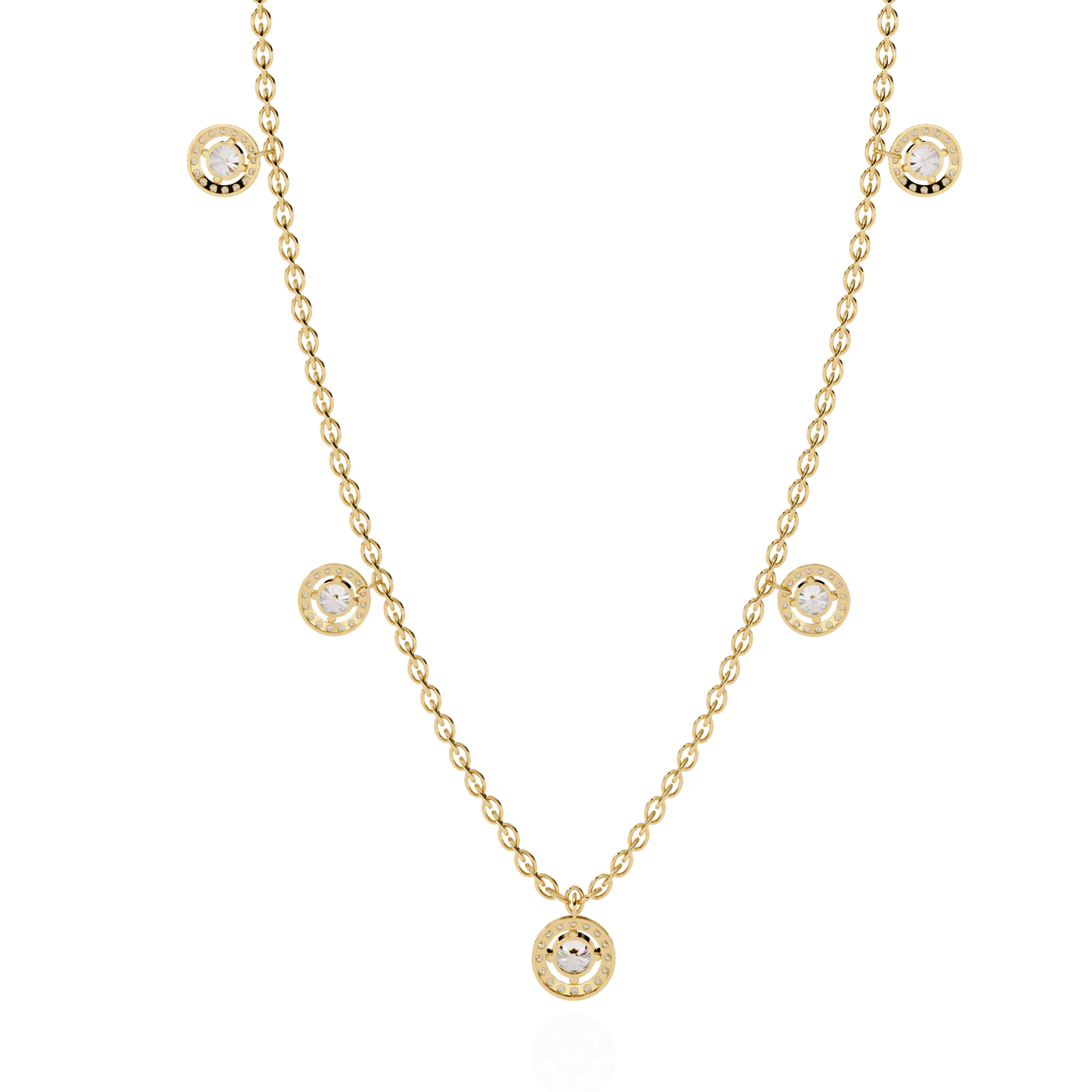 The "Stellar Path" Diamond Halo Necklace in Yellow Gold - 4.72Ct