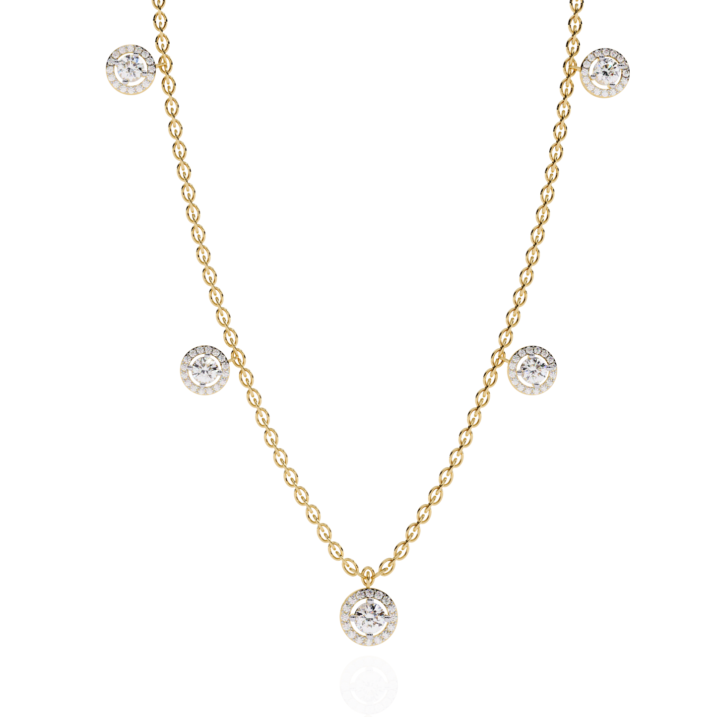 The "Stellar Path" Diamond Halo Necklace in Yellow Gold - 4.72Ct