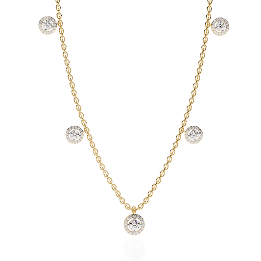 The "Stellar Path" Diamond Halo Necklace in Yellow Gold - 4.72Ct