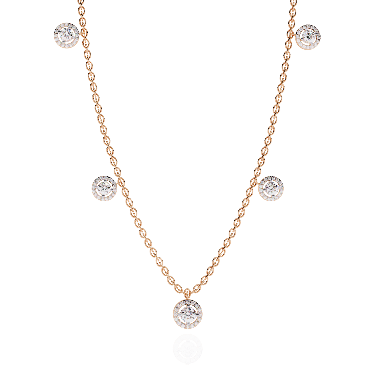The "Stellar Path" Diamond Halo Necklace in Yellow Gold - 4.72Ct