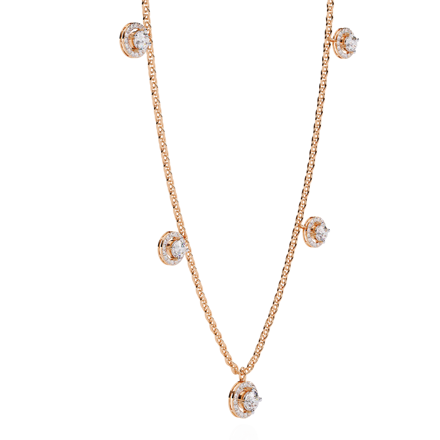 The "Stellar Path" Diamond Halo Necklace in Yellow Gold - 4.72Ct