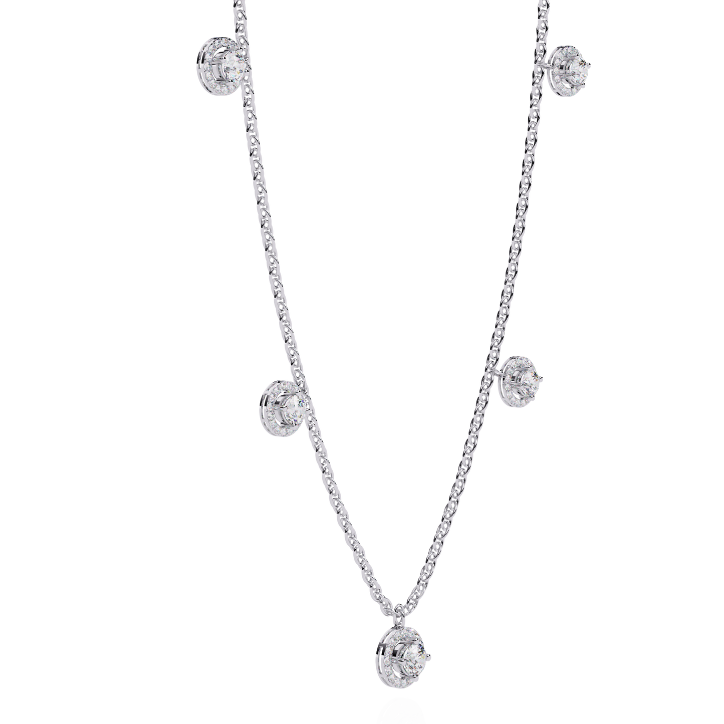 The "Stellar Path" Diamond Halo Necklace in Yellow Gold - 4.72Ct