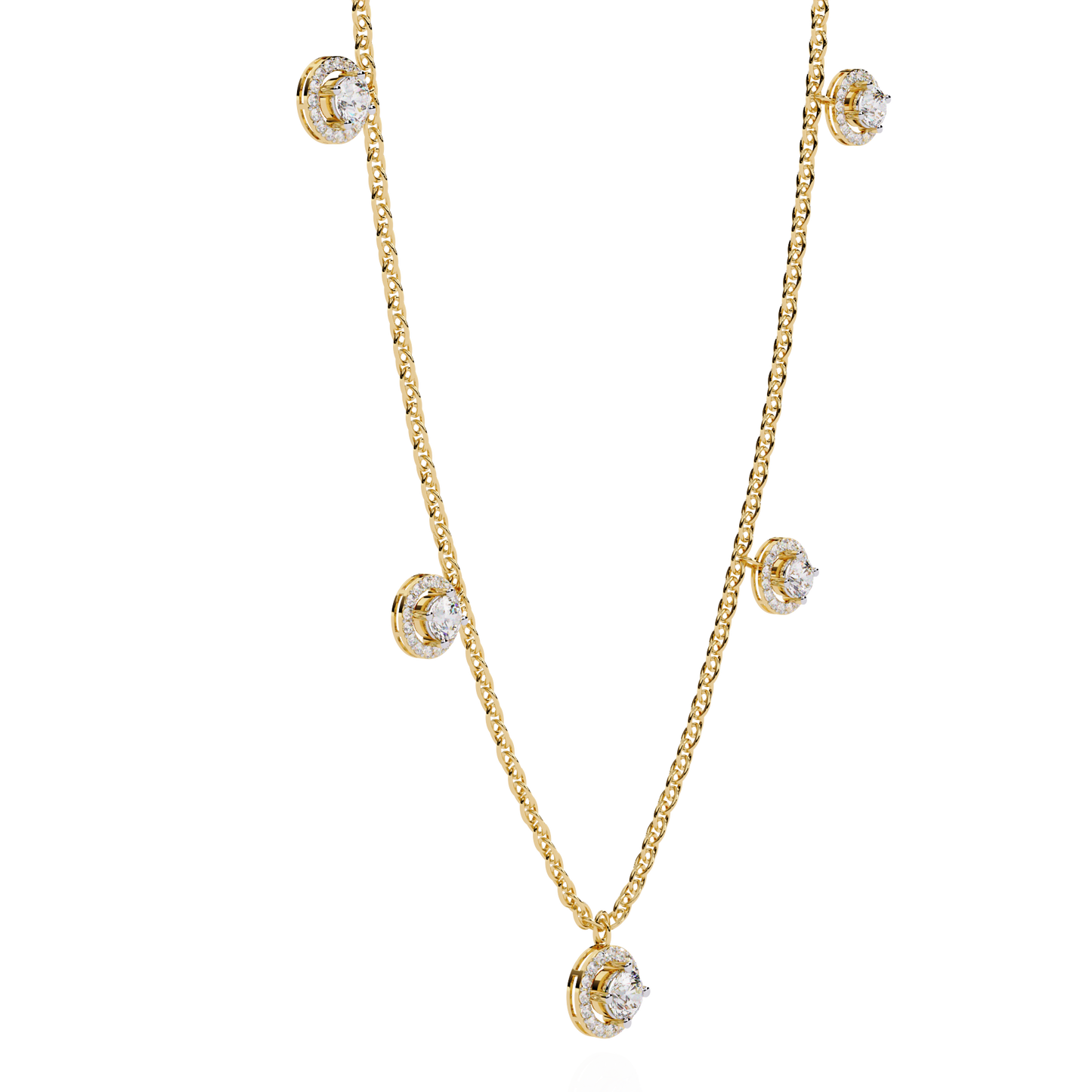 The "Stellar Path" Diamond Halo Necklace in Yellow Gold - 4.72Ct