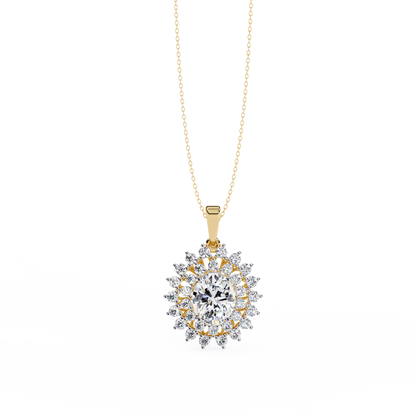 The "Majesty": (3.41CTW) Oval Diamond Sunburst Pendant in Yellow Gold