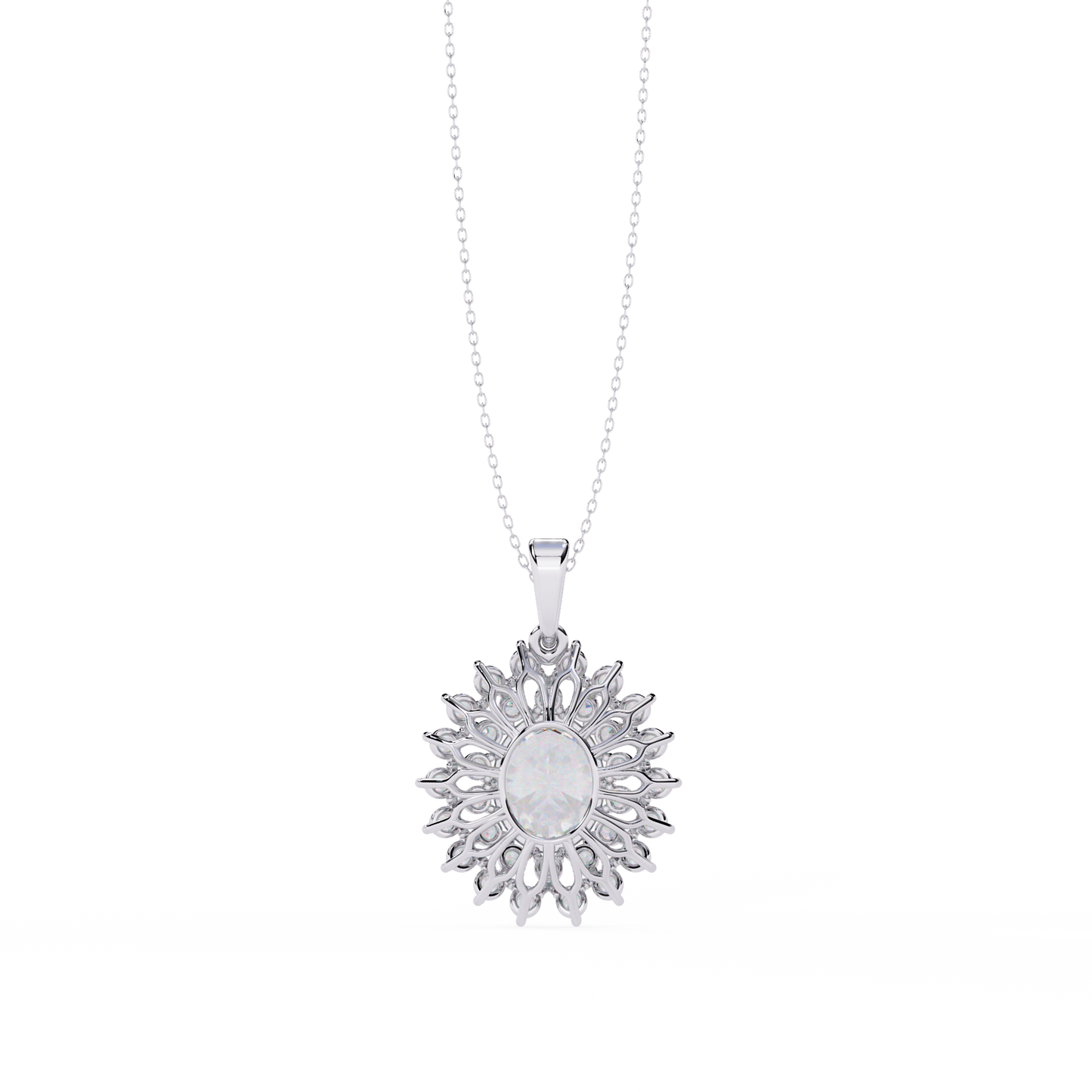 The "Majesty": (3.41CTW) Oval Diamond Sunburst Pendant in Yellow Gold