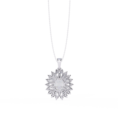 The "Majesty": (3.41CTW) Oval Diamond Sunburst Pendant in Yellow Gold