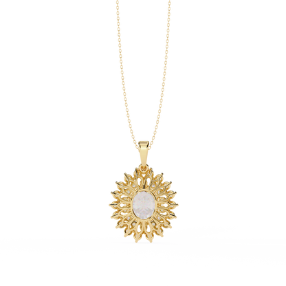 The "Majesty": (3.41CTW) Oval Diamond Sunburst Pendant in Yellow Gold